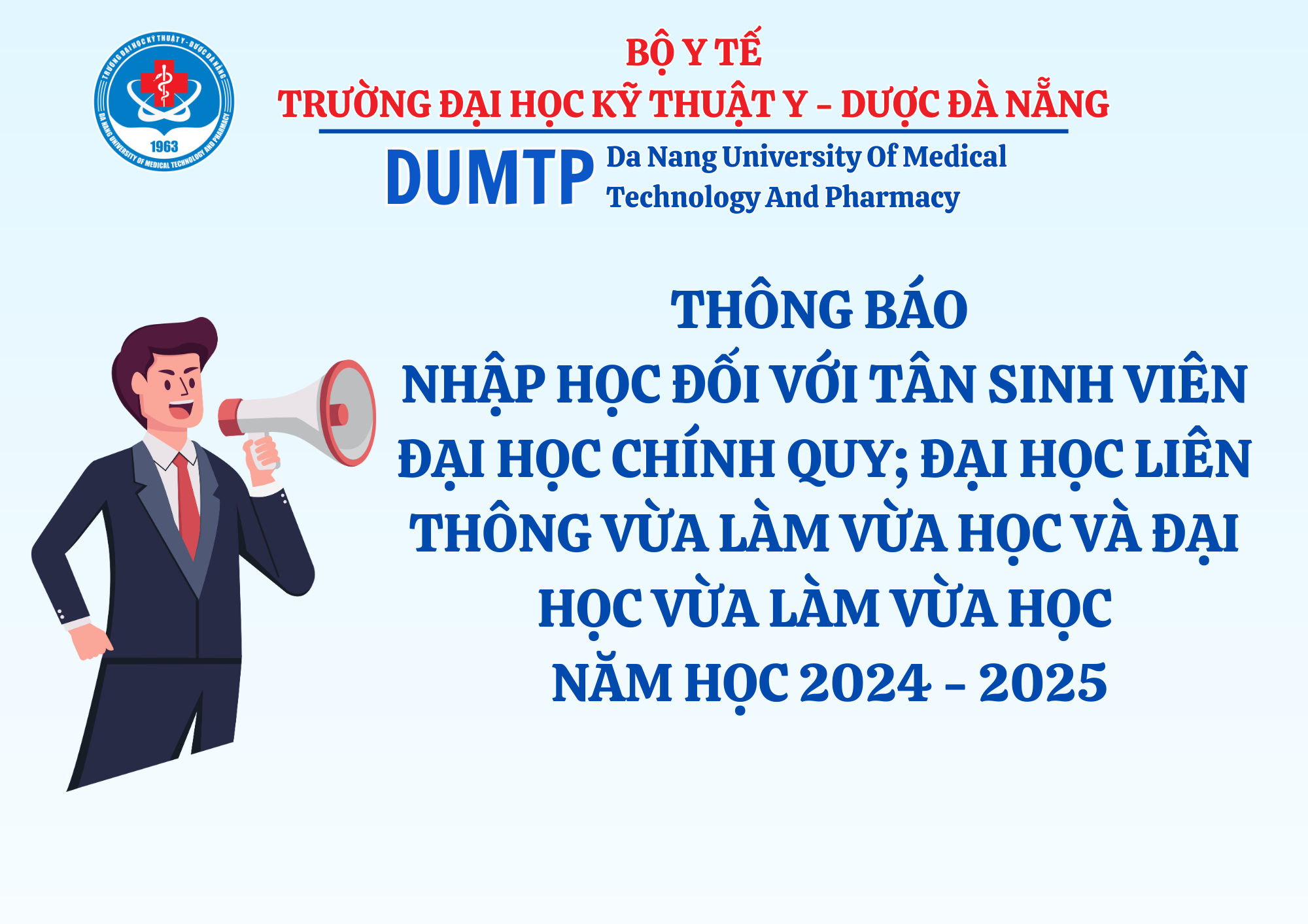 Thông báo về việc hướng dẫn nhập học đối với tân sinh viên đại học chính quy; đại học liên thông vừa làm vừa học và đại học vừa làm vừa học  Năm học 2024 - 2025